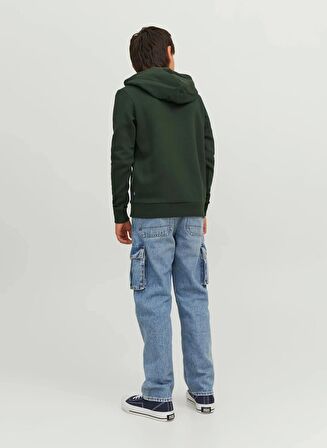 Jack & Jones Koyu Yeşil Erkek Çocuk Kapüşonlu Uzun Kollu Lastikli Baskılı Sweatshirt JJECORP LOGO SWEAT HOOD PLAY NOOS J