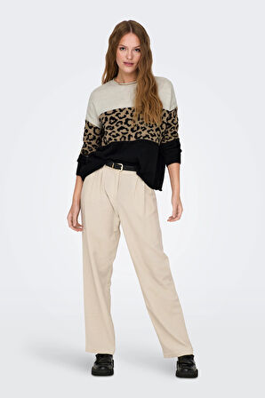 Only Kadın Onljade Bisiklet Yaka Desenli Örme Kazak 15294969 Bej