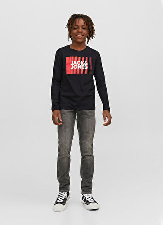Jack & Jones Baskılı Siyah Erkek Çocuk T-Shirt JJECORP LOGO TEE PLAY LS O-NECK NOO