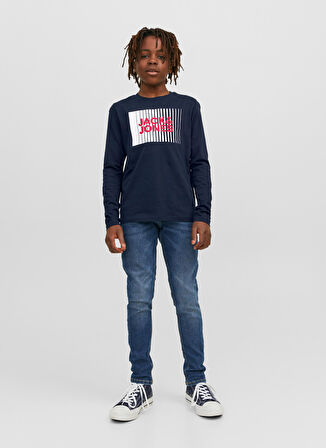 Jack & Jones Baskılı Lacivert Erkek Çocuk T-Shirt JJECORP LOGO TEE PLAY LS O-NECK NOO