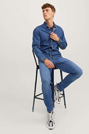 Jack & Jones Erkek Jjıglenn Düşük Bel Slim Fit Jean Pantolon 12243592 Mavi