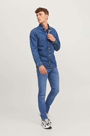 Jack & Jones Erkek Jjıglenn Düşük Bel Slim Fit Jean Pantolon 12243592 Mavi