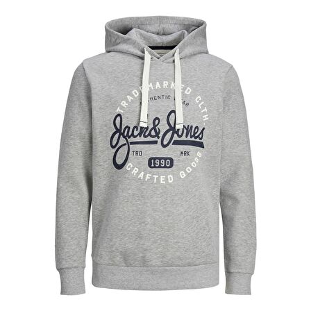 Jack&Jones Kapüşonlu Standart Kalıp Açık Gri-Melanj Erkek Sweat 12236178