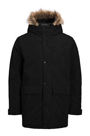 JACK&JONES JJCHAMP PARKA JACKET FAUX FUR SİYAH