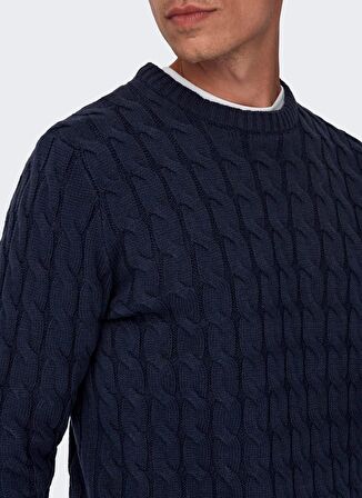 Only & Sons O Yaka Normal Örgü Desenli Lacivert Erkek Kazak ONSKICKER LIFE REG 3 CABLE CREW KNI