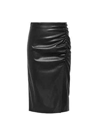 Only Normal Bel Siyah Kadın Düz Midi Etek ONLMIA FAUX LEATHER LONG SKIRT OTW