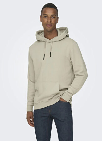 Only & Sons Kapüşon Yaka Ekru Erkek Sweatshırt ONSCERES HOODIE SWEAT NOOS