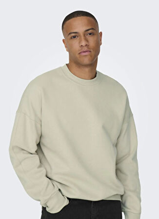 Only & Sons O Yaka Ekru Erkek Sweatshırt ONSDAN LIFE RLX HEAVY SWEAT CREW