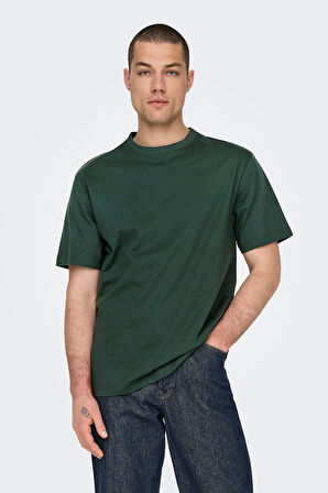 Only & Sons Erkek Onsfred Bisiklet Yaka Kısa Kollu %100 Pamuk T-Shirt 22022532 Koyu Yeşil