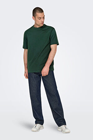 Only & Sons Erkek Onsfred Bisiklet Yaka Kısa Kollu %100 Pamuk T-Shirt 22022532 Koyu Yeşil