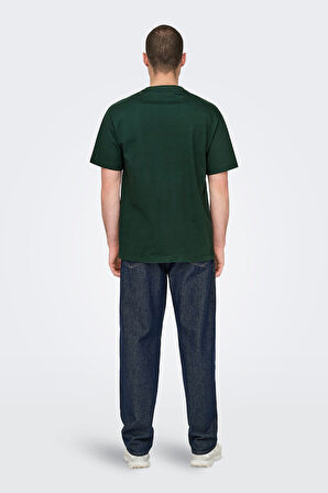 Only & Sons Erkek Onsfred Bisiklet Yaka Kısa Kollu %100 Pamuk T-Shirt 22022532 Koyu Yeşil