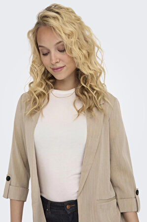 Only Kadın Onlmarsa Ön Cep Detaylı Uzun Rahat Kalıp Ceket 15308084 Bej