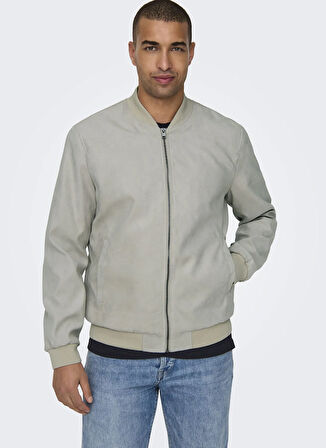 Only & Sons Normal Açık Gri Erkek Ceket ONSLUCAS FAKE SUEDE BOMBER OTW NOOS