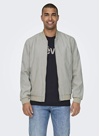 Only & Sons Normal Açık Gri Erkek Ceket ONSLUCAS FAKE SUEDE BOMBER OTW NOOS