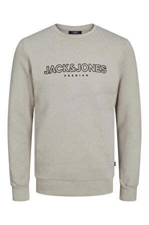 Jack & Jones Erkek Jprblajason Baskılı Bisiklet Yaka Sweatshirt 12245593 Bej