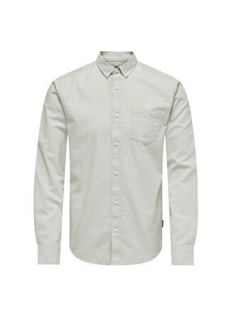 Only & Sons Dar Açık Bej Düz Erkek Gömlek ONSREMY LS SLIM WASH OXFORD SHIRT