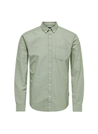 Only & Sons Dar Açık Haki Düz Erkek Gömlek ONSREMY LS SLIM WASH OXFORD SHIRT