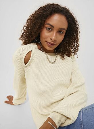 JJXX Bisiklet Yaka Rahat Düz Kırık Beyaz Kazak Kadın JXTILDE CREW NECK KNIT