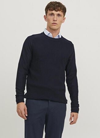 Jack & Jones Bisiklet Yaka Standart Lacivert Erkek Kazak 12240711_JPRBLAANDERSON KNIT STRUCT