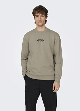 Only & Sons O Yaka Açık Kahve Erkek Sweatshırt 22027894_ONSCELEBRITY REG CREW NECK