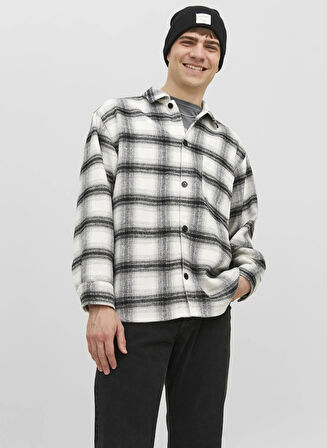 Jack & Jones Relaxed Kırık Beyaz Çizgili Erkek Gömlek JORZAC CHECK OVERSHIRT LS SN