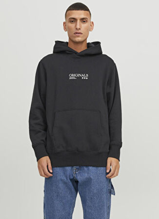 Jack & Jones Kapüşon Yaka Siyah Erkek Sweatshırt 12244773_JORGRACIA GRAPHIC SWEAT HO
