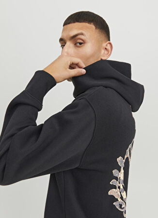 Jack & Jones Kapüşon Yaka Siyah Erkek Sweatshırt 12244773_JORGRACIA GRAPHIC SWEAT HO