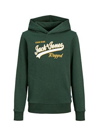 Jack & Jones Koyu Yeşil Erkek Çocuk Kapüşonlu Uzun Kollu Lastikli Baskılı Sweatshirt JJELOGO SWEAT HOOD 2 COL 22/23 NOOS