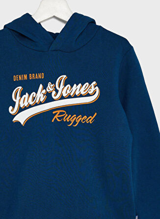 Jack & Jones Baskılı Erkek Koyu Mavi Sweatshırt JJELOGO SWEAT HOOD 2 COL 22/23 NOOS