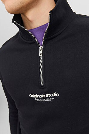 Jack & Jones Erkek Jorvesterbro Fermuarlı Dik Yaka Sweatshirt 12241777 Siyah