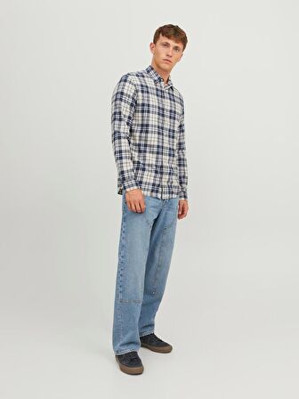 Jack&Jones Rahat Kesim Ekru-Lacivert Erkek Gömlek 12227596