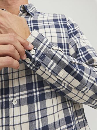 Jack&Jones Rahat Kesim Ekru-Lacivert Erkek Gömlek 12227596