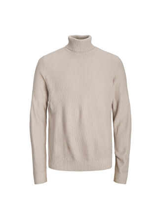 Jack & Jones Dik Yaka Standart Krem Erkek Kazak 12243119_JORKYLE KNIT ROLL NECK