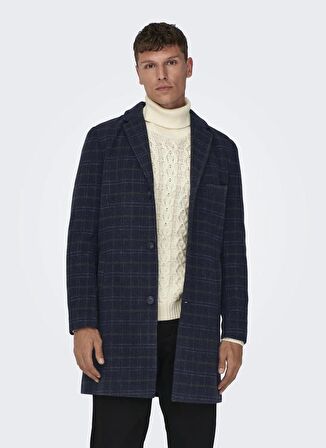 Only Koyu Gri Erkek Mont 22019969_ONSJAYLON CHECK WOOL COAT