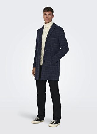 Only Koyu Gri Erkek Mont 22019969_ONSJAYLON CHECK WOOL COAT