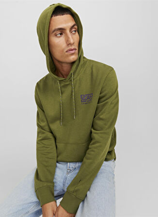 Jack & Jones Kapüşon Yaka Yeşil Erkek Sweatshırt 12242225_JCOWAFFLE BACKPRINT SWEAT