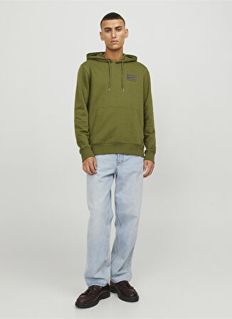 Jack & Jones Kapüşon Yaka Yeşil Erkek Sweatshırt 12242225_JCOWAFFLE BACKPRINT SWEAT