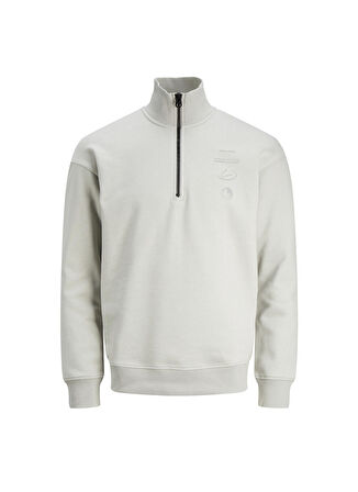 Jack & Jones Dik Yaka Beyaz Erkek Sweatshırt 12242262_JCOREFLECT SWEAT HALF ZIP