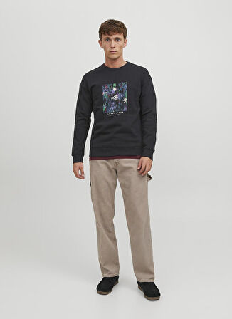 Jack & Jones Bisiklet Yaka Siyah Erkek Sweatshırt 12242366_JORSILVERLAKE SWEAT CREW N