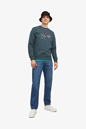 Jack & Jones Jorsılverlake Sweat Crew Neck Ln Erkek Yeşil Sweatshirt 12242366-Green