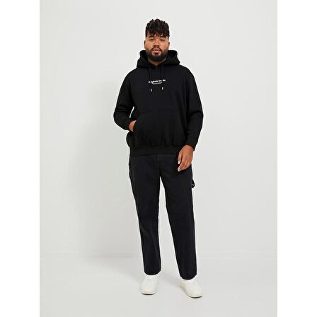 Jack&Jones Kapüşonlu Büyük Beden Siyah Erkek Sweatshirt 12244912