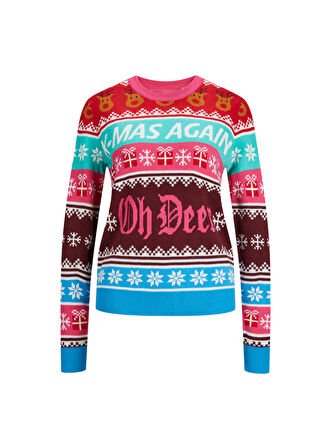 JJXX Bisiklet Yaka Normal Desenli Mavi Kazak Kadın JXMAS CREW NECK KNIT