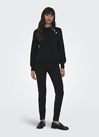 Only O Yaka Normal Düz Siyah Kazak Kadın ONLEMMA LS BUTTON ONECK KNT