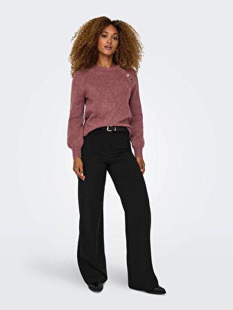 15302253 Only Onlemma Ls Button Oneck Knt Kadın Kazak Black