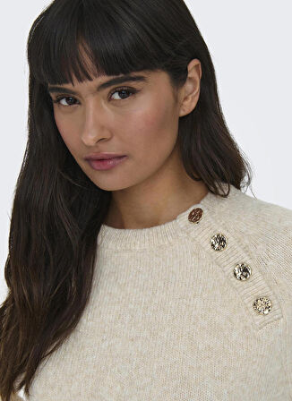 Only O Yaka Normal Düz Krem Kazak Kadın ONLEMMA LS BUTTON ONECK KNT