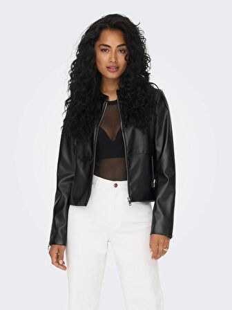 15301173 Only Onlvıcs Faux Leather Jacket Otw Kadın Deri Mont ve Ceket Black