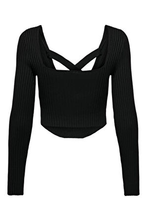 ONLLISA LS SQUARENECK KNT Kadın Siyah Kazak - 15300377