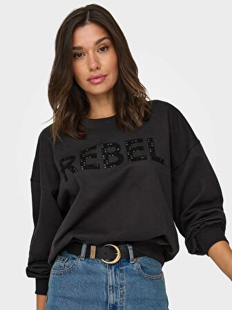 Only Kadın Bisiklet Yaka Taşlı Sweatshirt - 15310260