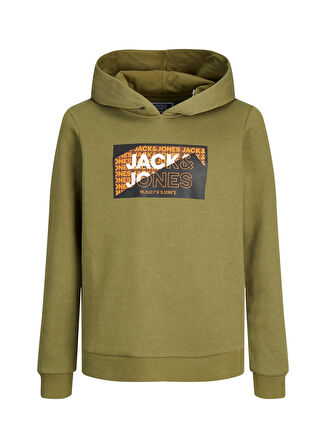 Jack & Jones Yeşil Erkek Çocuk Kapüşonlu Uzun Kollu Baskılı Sweatshirt JCOLOGAN AW23 SWEAT HOOD JNR