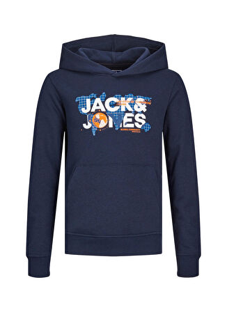 Jack & Jones Lacivert Erkek Çocuk Kapüşonlu Uzun Kollu Baskılı Sweatshirt JCODUST SWEAT HOOD SN JNR